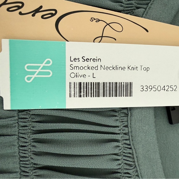 NWT Les Serein-Sleeve Smocked Yoke Top in Sage Green - Picture 6 of 6